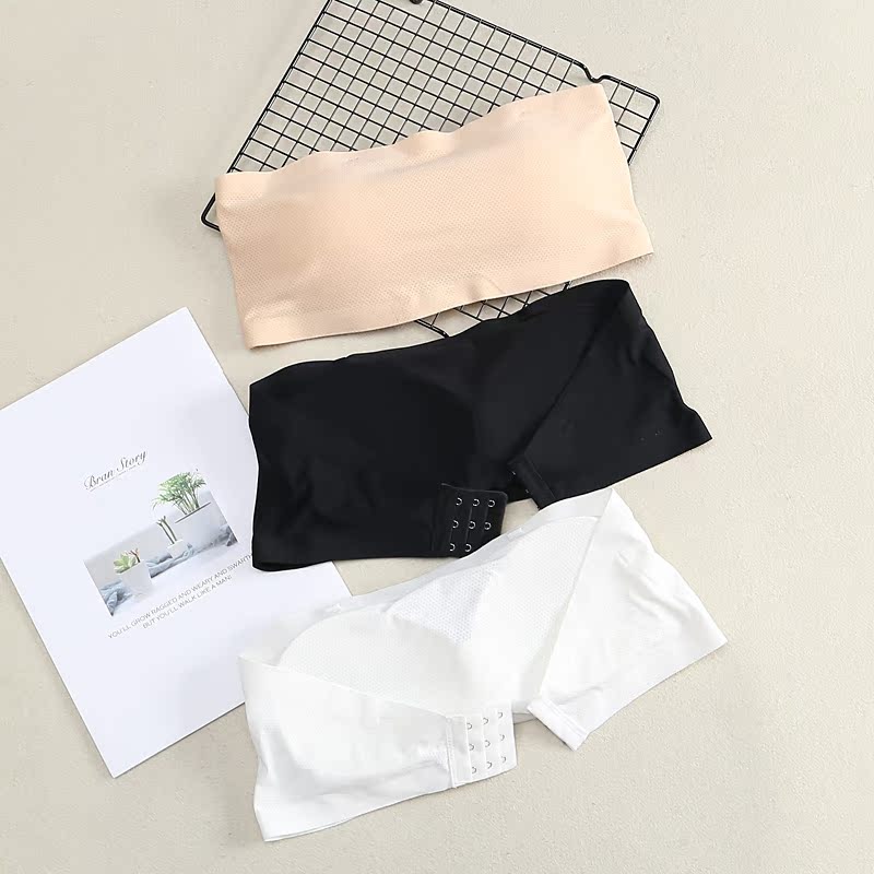 Ice silk non-trace underwear one-piece strapless bandeau summer anti-away light beauty back wrapped breast women gathered bra thin section