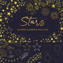 Beautiful golden starry sky starlight fireworks border poster invitation card background PSD PNG buckle-free design material