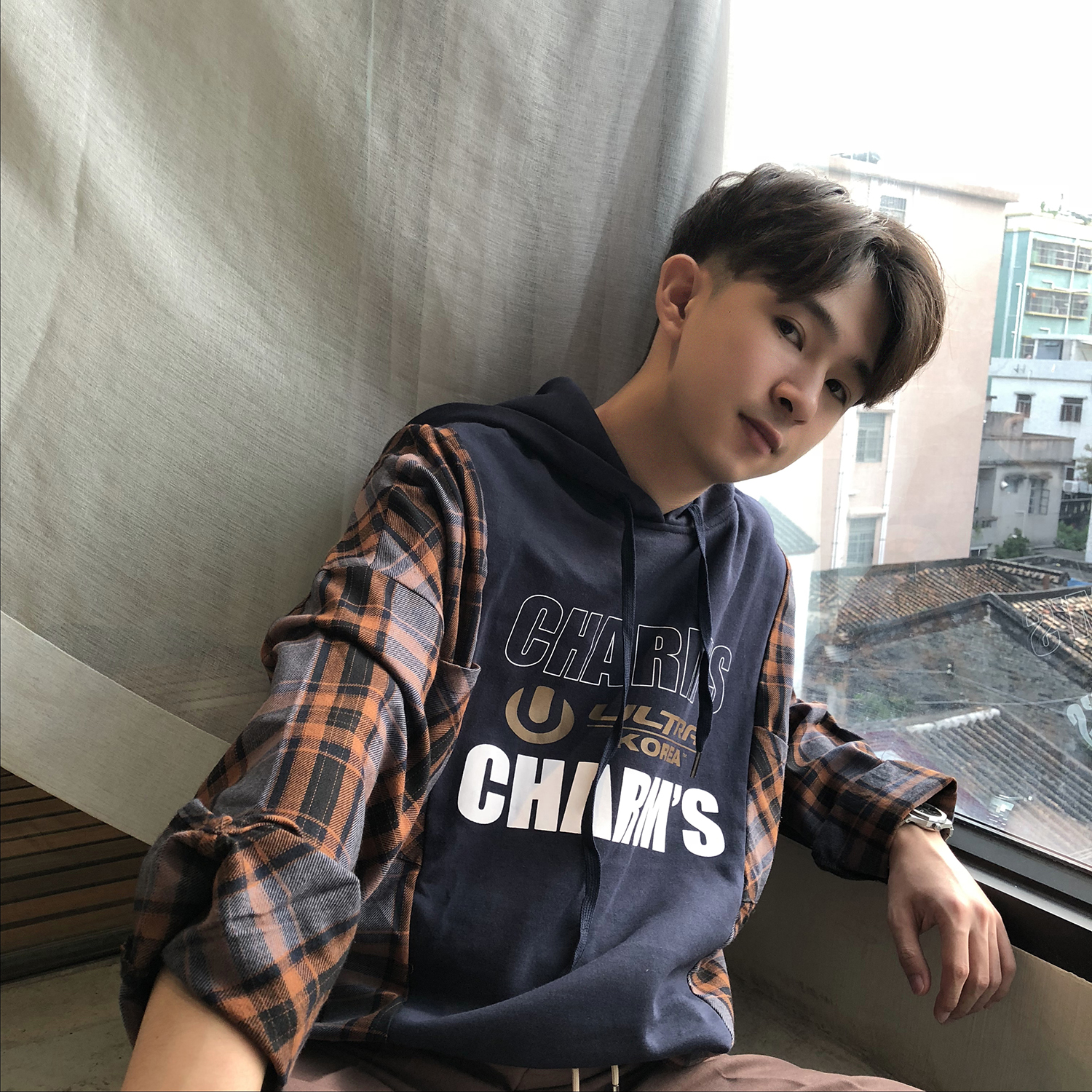 Xiao Ming Bene Kiểm soát áo len buộc vào phong cách retro chic Han in khâu áo len trùm đầu cho nam và nữ áo hoodie nỉ bông dày