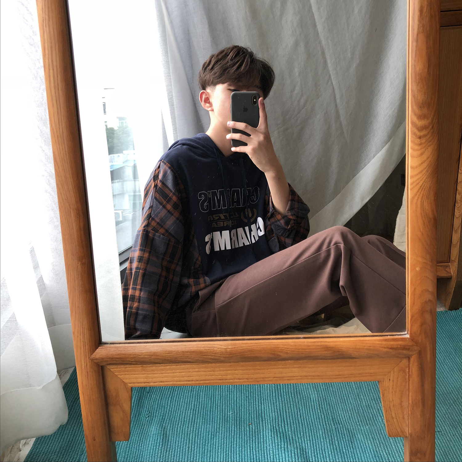 Xiao Ming Bene Kiểm soát áo len buộc vào phong cách retro chic Han in khâu áo len trùm đầu cho nam và nữ áo hoodie nỉ bông dày
