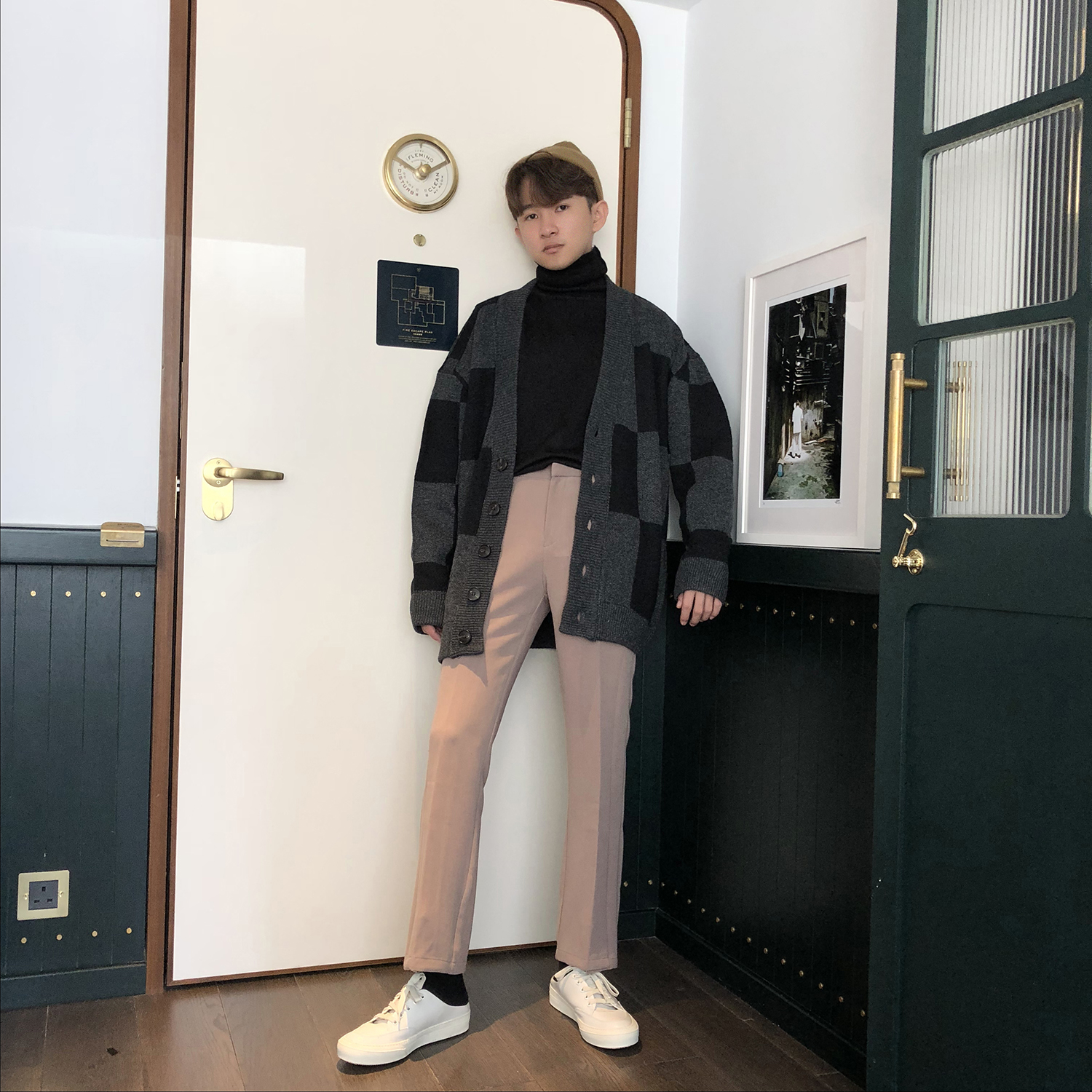 Xiao Ming bene mùa đông phiên bản mới của Hàn Quốc của áo lưới retro lỏng áo len thanh niên học sinh áo len nam áo khoác len cardigan nam