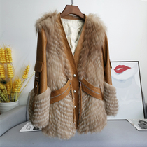 2021 Winter New Golden Island fox fur young fur coat womens long sheep leather real leather jacket down jacket