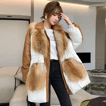 European goods 2021 Winter wear new leather sheep leather down jacket womens long style full leather fox fur coat