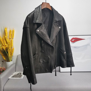 European Station 2025 Spring and Autumn New Genuine Leather Jacket for Women, Short Vegetable-Tanned Sheepskin Jacket, Loose Small Leather Coat
