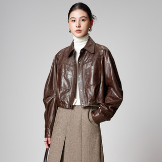 Imported Oil Wax Sheepskin Genuine Leather Short Jacket with a Loose Fit and a Turn-Down Collar, Motorcycle Jacket, New European Style for Autumn and Winter 2025