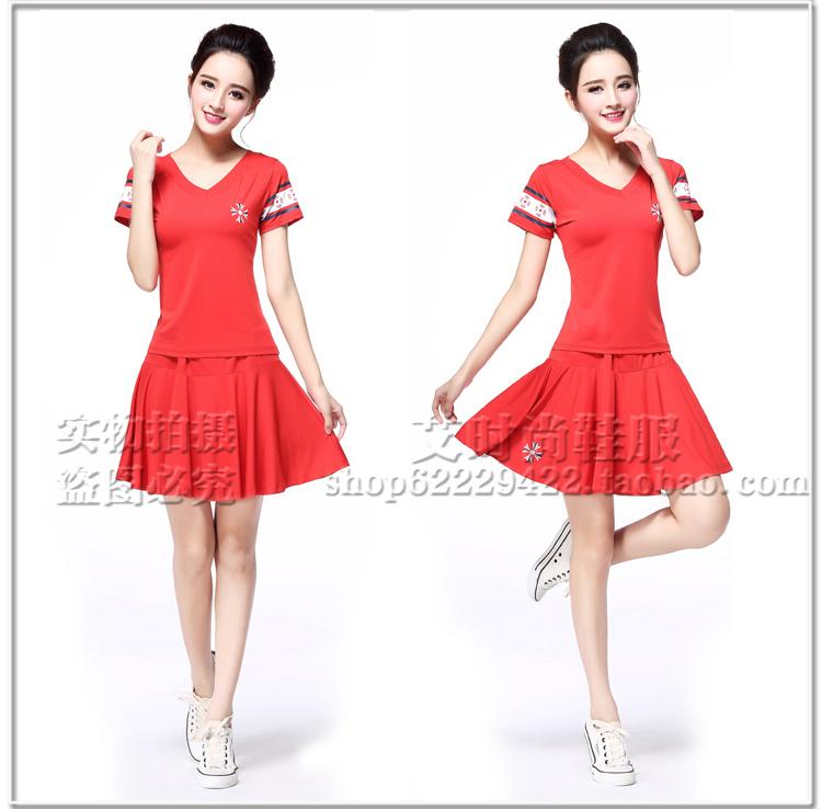 Trang phục múa vuông phù hợp với mùa hè 2016 áo sơ mi ngắn tay cỡ lớn váy ngắn trung niên biểu diễn múa Latin - Khiêu vũ / Thể dục nhịp điệu / Thể dục dụng cụ mua giày khiêu vũ