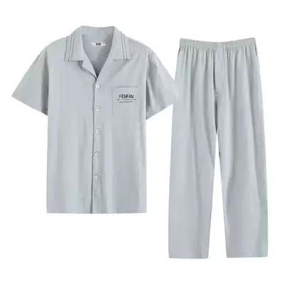 Middle-aged couple pajamas summer thin cotton short-sleeved trousers couple pajamas set cotton men's and women's home wear