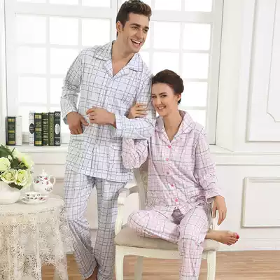 Middle-aged and elderly couple pajamas autumn and winter thickened pure cotton long-sleeved couple clothes suit men's and women's home clothes cotton