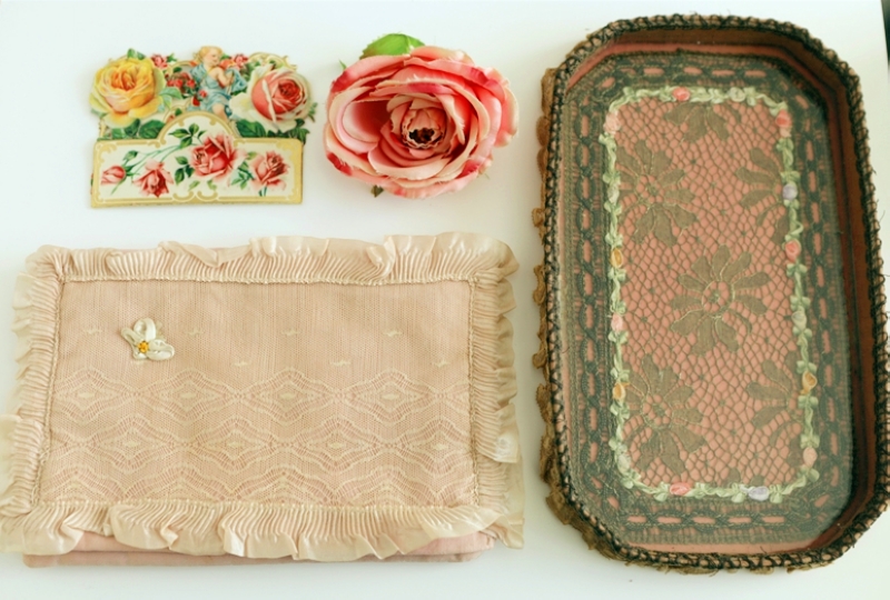 19-04 USA 1920S ANTIQUE RETRO EMBROIDERY LACE HANDKERPAD WITH SMALL MAT PHOTO BACKGROUND MATCHING