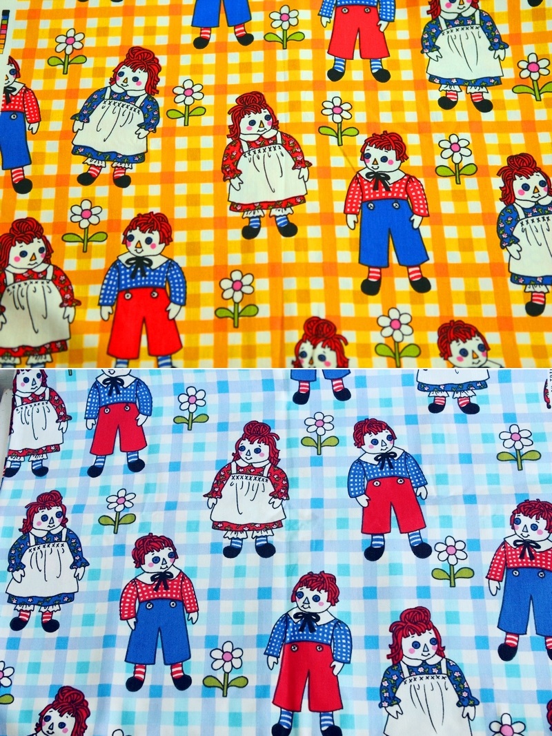 17-12 US 1970S retro inventory raggedy annandy doll cotton canvas yellowish blue two color picks