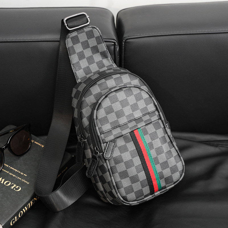 Lvаfgн New Fashion Small Chest Bag for Young People, Trendy Plaid Chest Bag, Small Shoulder Bag, Backpack for Men