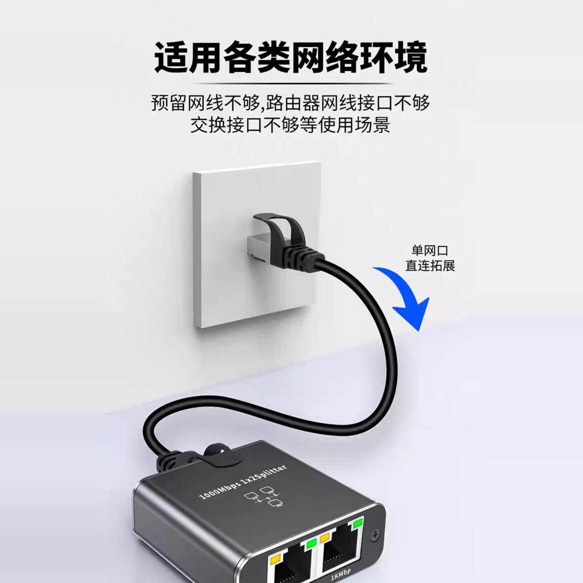 Network Cable Splitter for Broadband Internet, 1 to 2 Splitter Switch, 3-Port and 4-Port Converter for Simultaneous Internet Access