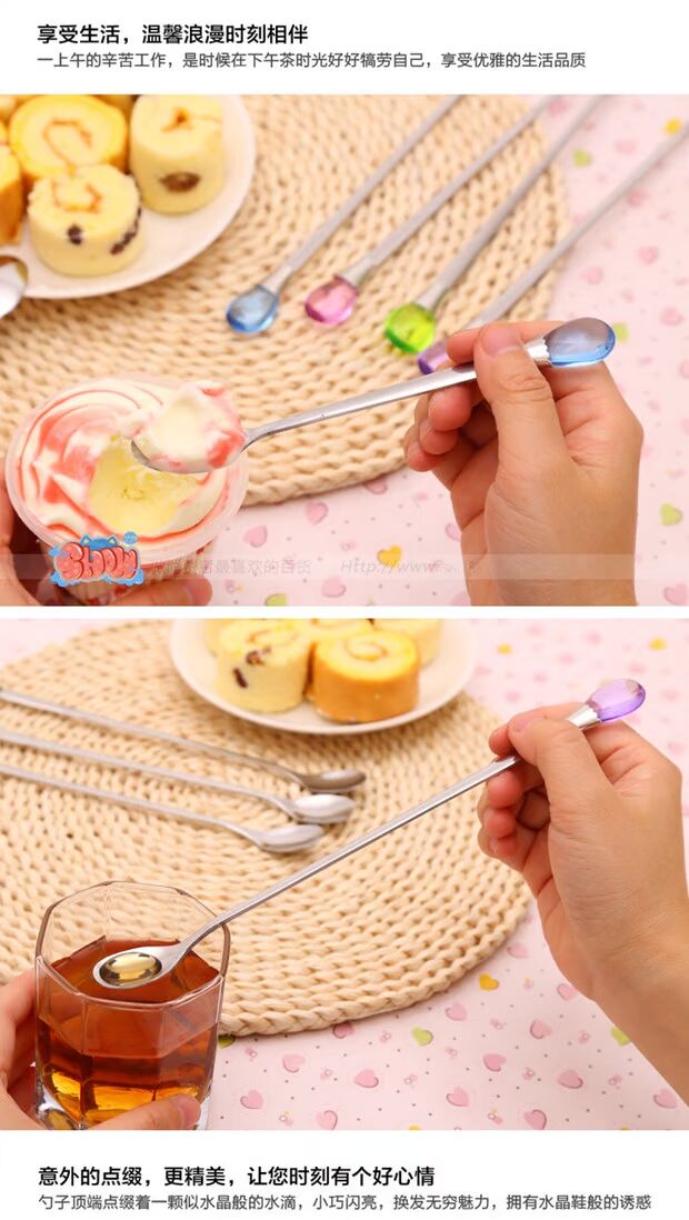 Phiên bản tiếng Hàn của nước thả inox dài tay cầm thìa kem cà phê dễ thương thìa sáng tạo trộn thìa thìa khuyến mãi - Cà phê xay cafe cầm tay