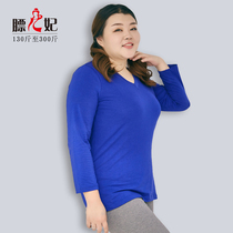 Fat Princess Dresses Big Code Womens Dress V Collar Display Slim Fit Sister Autumn Coat Special Size 300 Catty Long Sleeve Pure t-shirt Bottom Shirt