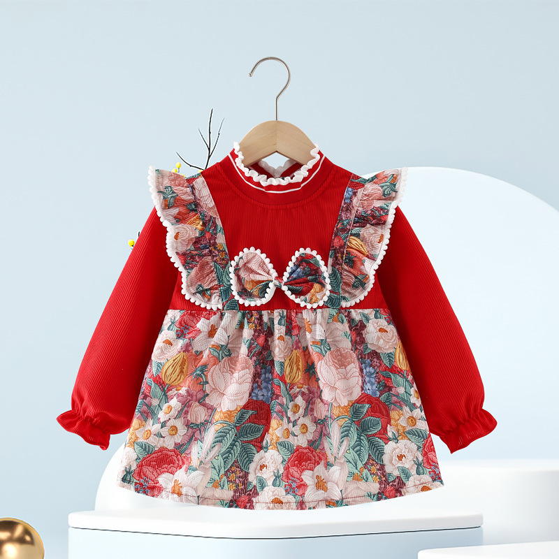 Baby girl's smock, autumn and winter outer wear, children's eating waterproof and anti-dirty bib, long-sleeved, fashionable, reverse-wearing baby protective clothing