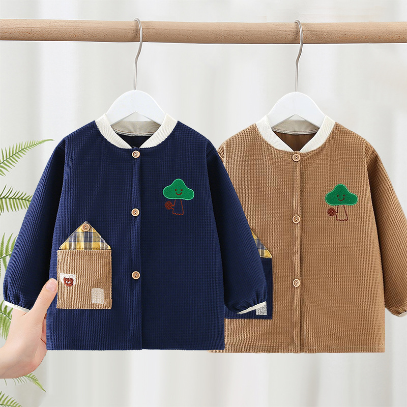 Children, babies, kindergarten eating smocks, autumn and winter waterproof bibs, reverse dressing rice pockets, wrapped bibs for boys