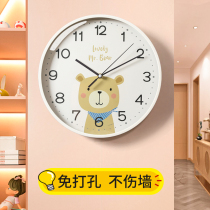 Childrens room silent clock bedroom hanging clock Living room Home Fashion 2021 new cartoon free from punching clock hanging wall