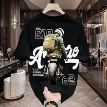 American Street Motorcycle Printed Short sleeved T-shirt for Men's Instagram Fashion Brand Loose and Personalized 2024 New Summer Half Sleeves