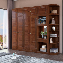 Solid wood wardrobe Walnut modern Chinese four doors five doors six doors storage storage Simple economical bedroom furniture