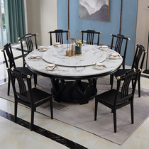 Marble table solid wood large round table New Chinese 10 people Home dining room 1 8m solid wood round dining table and chairs combination