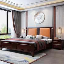 New Chinese solid wood bedroom double bed household simple Chinese - style 1 8 m master wedding bed soft - bag bed