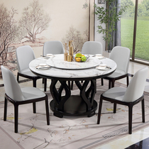New Chinese marble round table Solid wood dining table Hotel dining table Dining table Chinese marble dining table
