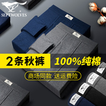 Seven Wolves Autumn Pants Mens Pure Cotton Wool Thread Pants Autumn Winter Wear Lining Pants Wire Pants Thin WARM ALL COTTON MID-AGED