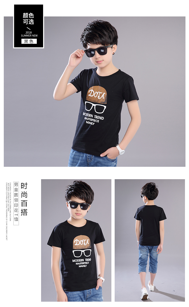 Cậu bé ngắn tay t-shirt mùa hè 2018 mới trẻ em Hàn Quốc cotton t-shirt 12 trẻ em lớn 15 tuổi cậu bé áo sơ mi