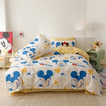 ins wind pure cotton bed four pieces of summer full cotton bed pint cartoon bed linen bed with bedding covered with hood