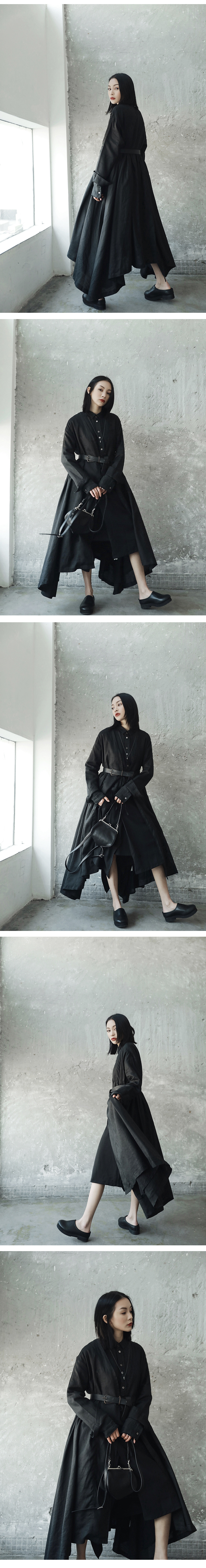 ĐƠN GIẢN ĐEN 2018 mùa xuân ss new dark gió linen dây đai áo dài áo gió áo khoác lông nữ