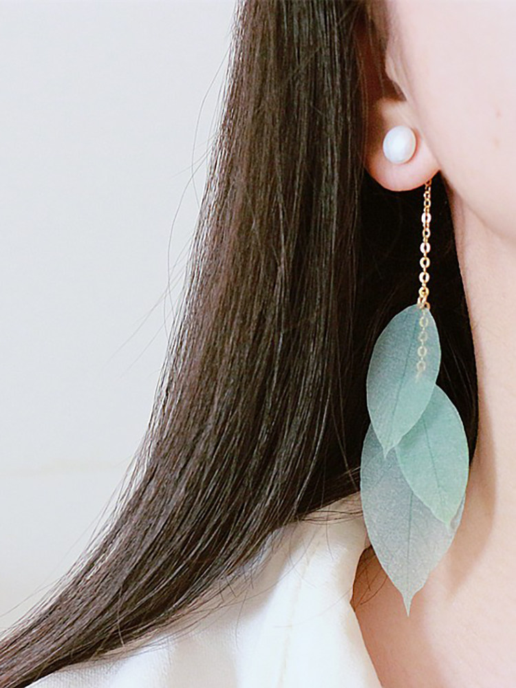 YOUR EARS Original Retro Leaf Tulle Earrings No Pierced Ear Clips Long Mori Butterfly Ear Hanging Women