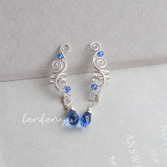 Original handmade ear bone clip, blue crystal, no need for ear piercing, Russia's same style of personalized earrings