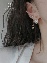 YOUR EARS original hand-made temperament French one-piece Asymmetric zircon ear clip without ear hole long earrings