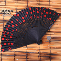  Cloth fan day style and wind folding fan black bottom small flower bathing suit with photographic props