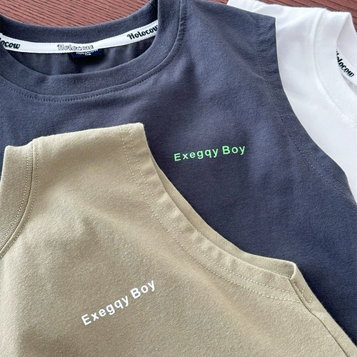 Хлопковая майка для мальчиков с круглым воротником для отдыха, летняя тонкая футболка без рукавов, подходит для подростков