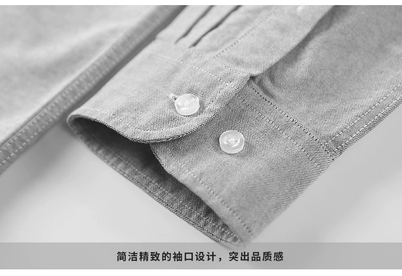 Mùa xuân và mùa thu áo sơ mi cotton oxford nguyên chất nam dài tay màu xám nhạt trung niên và người cha già mặc áo sơ mi cotton giản dị - Áo