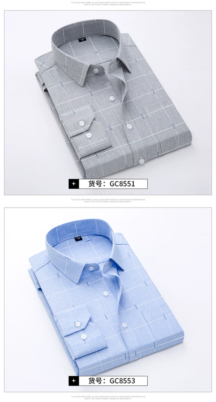 Đàn ông trung niên áo sơ mi dài tay trung niên tải ông già mùa thu hoa cotton mỏng thanh niên