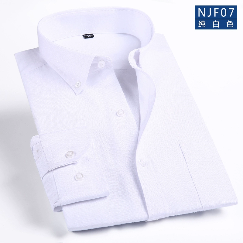 Áo sơ mi nam trung niên nam dài tay nam trung niên tải Oxford cotton không áo màu xám cộng với phân bón XL áo sơ mi sọc caro
