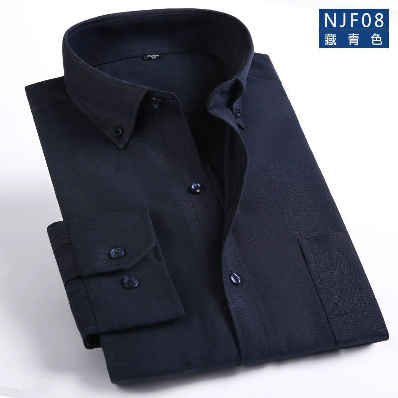 Áo sơ mi nam trung niên nam dài tay nam trung niên tải Oxford cotton không áo màu xám cộng với phân bón XL