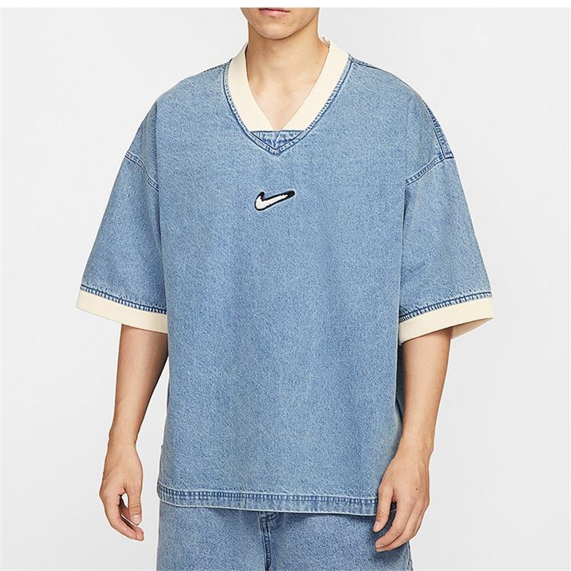 Nike Men's Trendy Fashion Retro Casual Denim V-Neck Short-Sleeved T-Shirt Hv1919-436 Nike Men's Trendy Fashion Retro Casual Denim V-Neck Short-Sleeved T-Shirt Hv1919-436