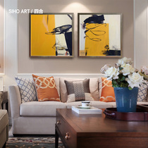 Sihe art hand-painted abstract yellow tone II lian hua neo-Hong Kong-style modern sofa background picture