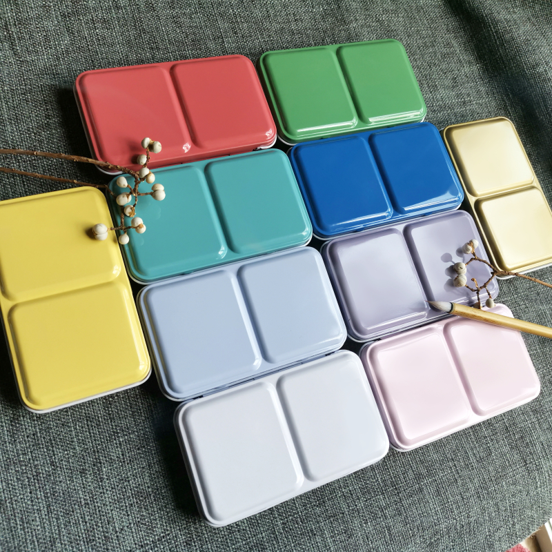Watercolor three-fold iron box pigment box split box watercolor split empty box flat bottom card slot makaron