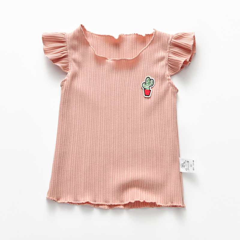 Cô gái mùa hè T-Shirt 2018 trẻ em mới của Hàn Quốc phiên bản của bông earmuffs áo sơ mi màu rắn trẻ em của bé ngắn tay áo áo phông bé trai 1-12 tuổi