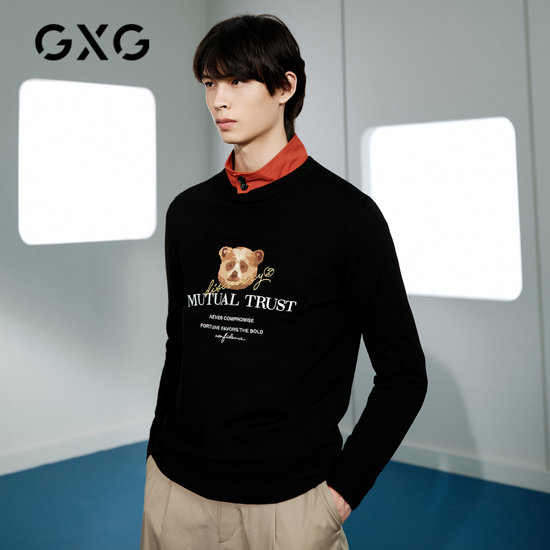 GXG men's 2020 spring and autumn hot sale mall same black cartoon embroidered sweater sweater men's coat tide