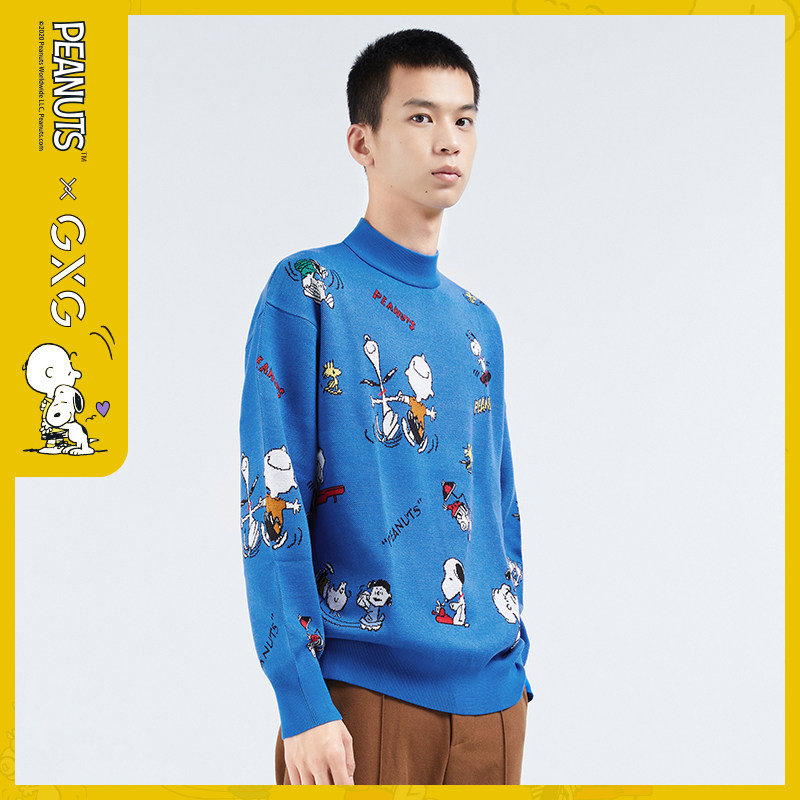 GXGx Snoopy joint 2020 winter hot sale cartoon semi-high collar knitwear sweater sweater men