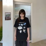 Наклейки, японская летняя футболка, короткий рукав