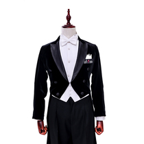 Morden Dance National Benchmark Dance Mens Performance Competition Tuxedo Single Piece Tailored to make suede There is elastic multicolor