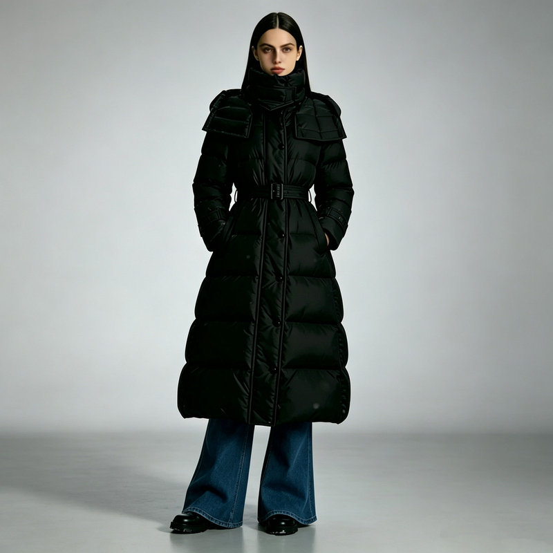 Bargain/Baobao L Brand Same Style Winter Black Long Slim-Fit Hooded Thickened down Jacket for Women in Winter