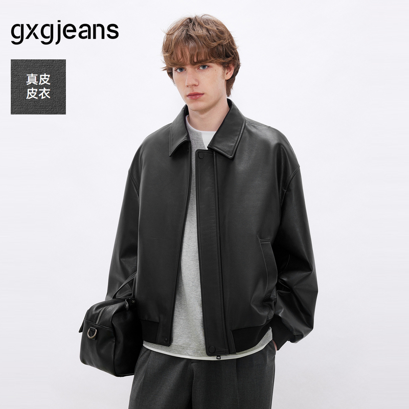 [Genuine Leather] Gxgjeans Men's Clothing Simple Loose Lapel Genuine Leather Jacket Coat for Men 26 Spring New Arrival