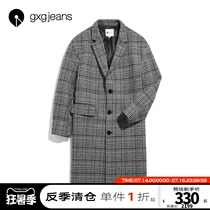 gxgjeans mens winter coat New wool coat male plaid medium and long wool coat male